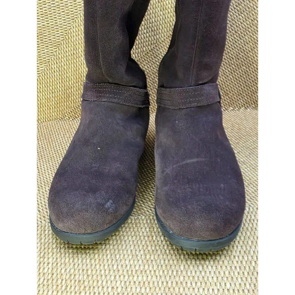 Ugg Brown Suede Leather Tall‎ Zip Boots With Shearling Lining LogoSize 5 Womens